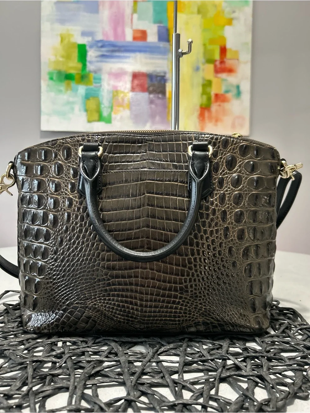 Brahmin Duxbury Graphite Aster Melbourne Leather Satchel